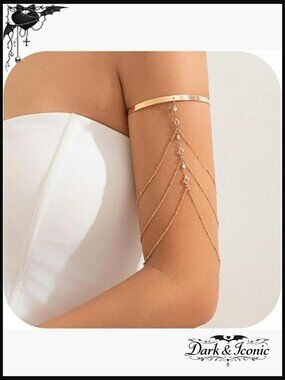 Multi-layered Crystal Bead Tassel Upper Arm Chain Bracelet Adjustable Open Cuff
